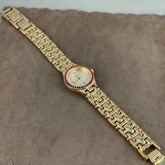 Vintage Jaz Paris French Designer Gold 18K gold plated Watch with red CZ Bezel - Picture 3 of 9
